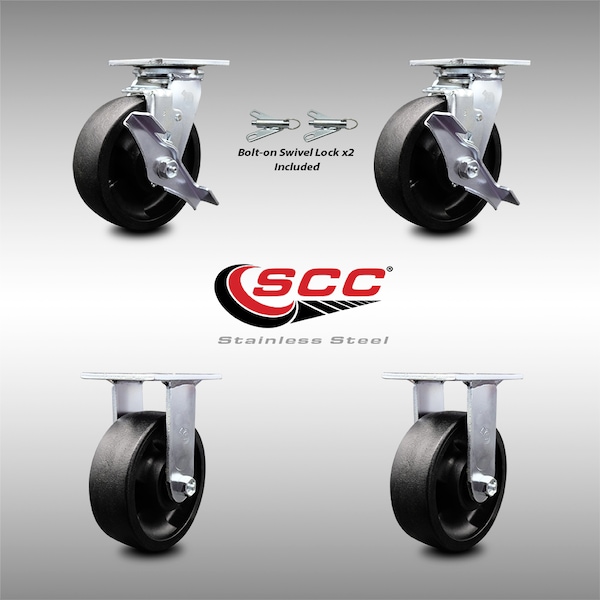 Service Caster 6 Inch SS Glass Filled Nylon Caster Set with 2 Brakes/Swivel Lock 2 Rigid SCC SCC-SS30S620-GFNB-TLB-BSL-2-R-2 - main
